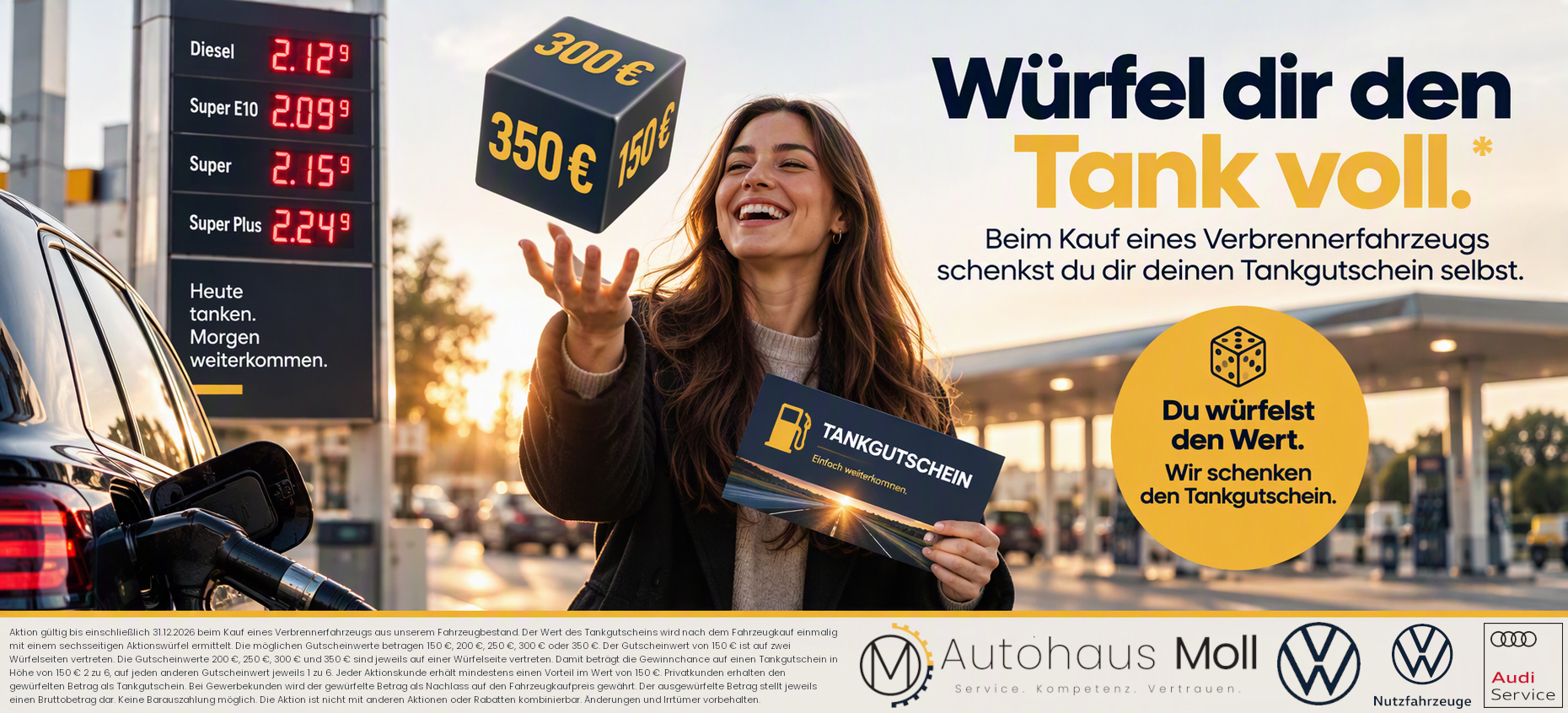 Das Banner zeigt eine Tankstellenszene bei Abendli